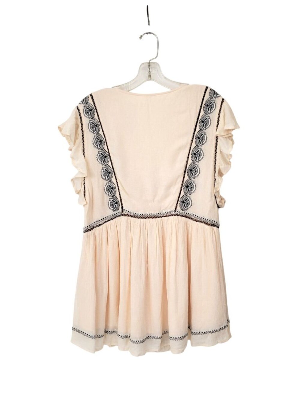 Free People Cream Top With Black Embroidery and Ruffles Women's Size M - Picture 2 of 6